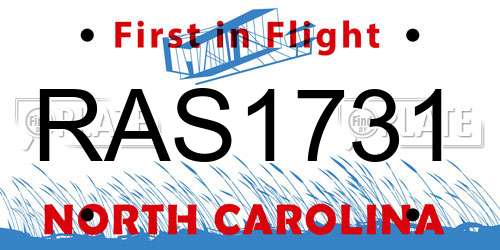 RAS1731 North Carolina License Plate