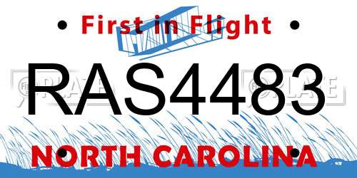 RAS4483 North Carolina License Plate
