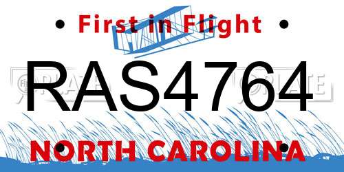 RAS4764 North Carolina License Plate