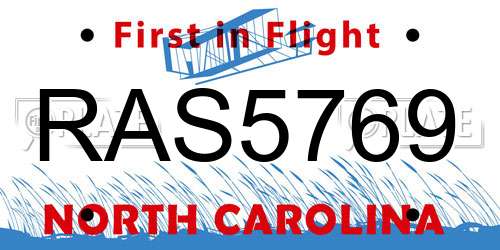 RAS5769 North Carolina License Plate