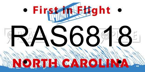 RAS6818 North Carolina License Plate