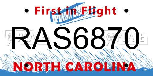 RAS6870 North Carolina License Plate