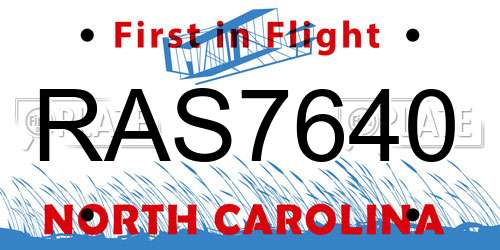 RAS7640 North Carolina License Plate