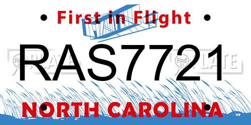 RAS7721 North Carolina License Plate
