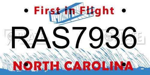 RAS7936 North Carolina License Plate