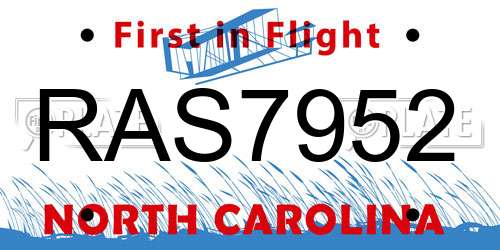 RAS7952 North Carolina License Plate