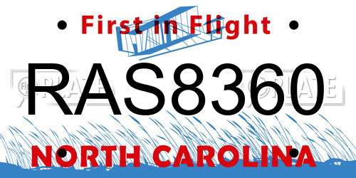 RAS8360 North Carolina License Plate