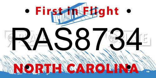 RAS8734 North Carolina License Plate