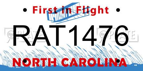RAT1476 North Carolina License Plate