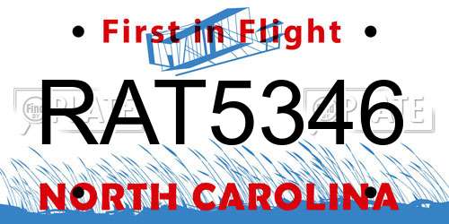 RAT5346 North Carolina License Plate