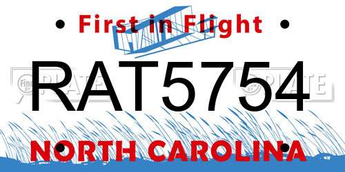 RAT5754 North Carolina License Plate