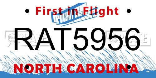 RAT5956 North Carolina License Plate