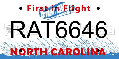 RAT6646 North Carolina License Plate