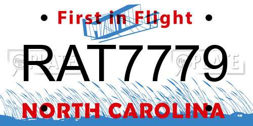 RAT7779 North Carolina License Plate