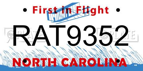 RAT9352 North Carolina License Plate