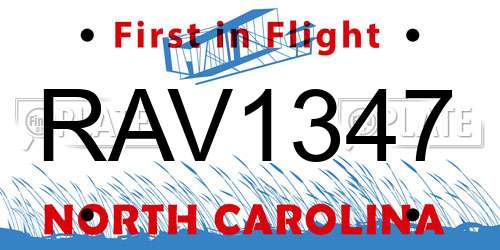 RAV1347 North Carolina License Plate