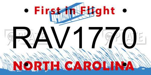 RAV1770 North Carolina License Plate