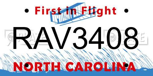 RAV3408 North Carolina License Plate
