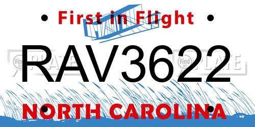 RAV3622 North Carolina License Plate