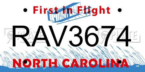 RAV3674 North Carolina License Plate