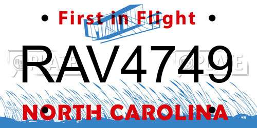 RAV4749 North Carolina License Plate