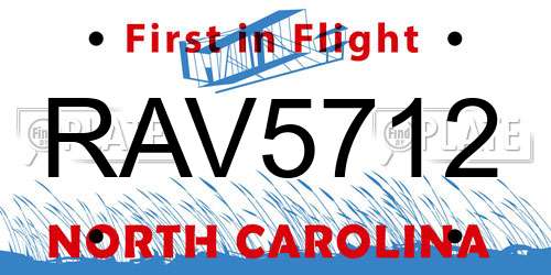 RAV5712 North Carolina License Plate