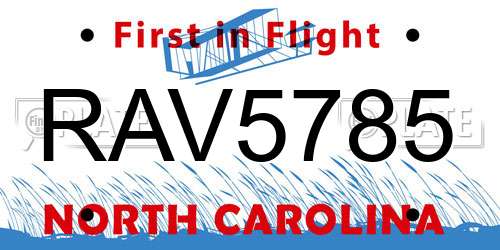 RAV5785 North Carolina License Plate