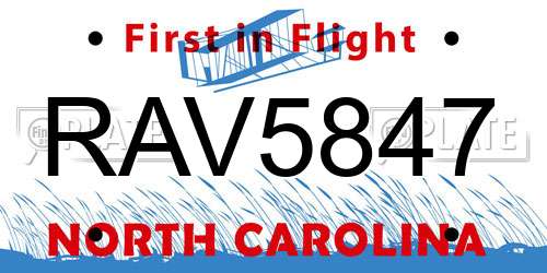 RAV5847 North Carolina License Plate