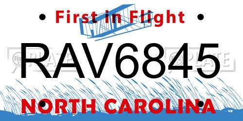 RAV6845 North Carolina License Plate