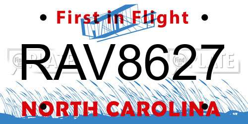 RAV8627 North Carolina License Plate