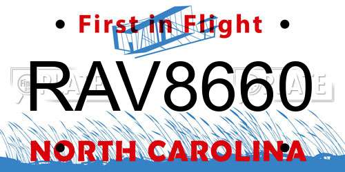 RAV8660 North Carolina License Plate
