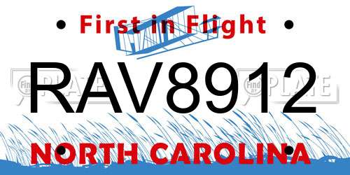 RAV8912 North Carolina License Plate