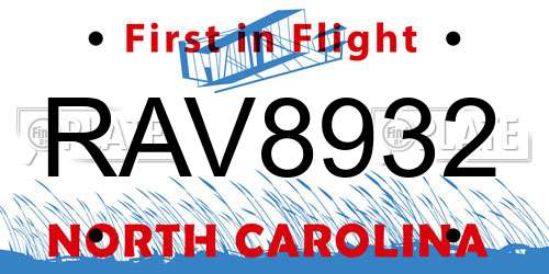 RAV8932 North Carolina License Plate