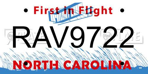 RAV9722 North Carolina License Plate