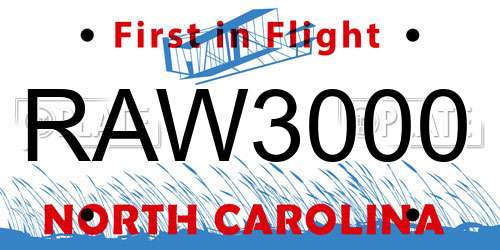 RAW3000 North Carolina License Plate
