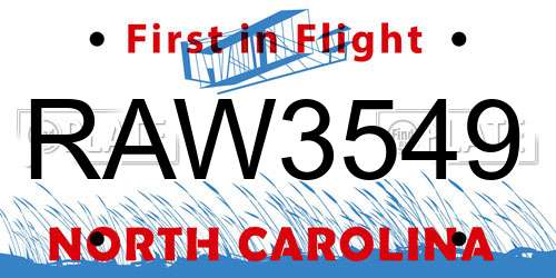 RAW3549 North Carolina License Plate