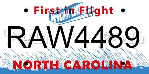 RAW4489 North Carolina License Plate