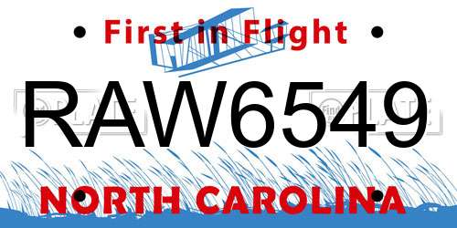 RAW6549 North Carolina License Plate