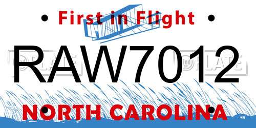 RAW7012 North Carolina License Plate