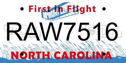 RAW7516 North Carolina License Plate