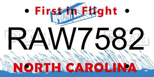 RAW7582 North Carolina License Plate