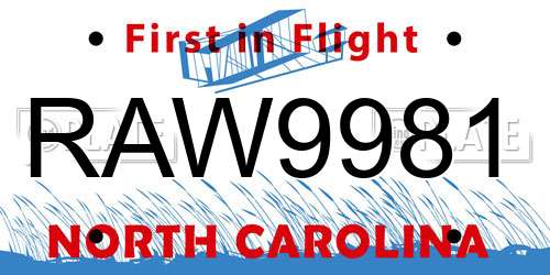 RAW9981 North Carolina License Plate