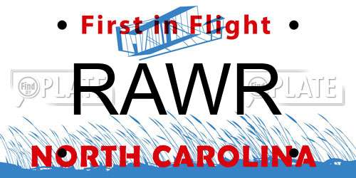 RAWR North Carolina License Plate