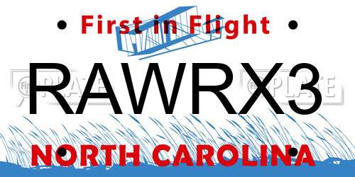RAWRX3 North Carolina License Plate