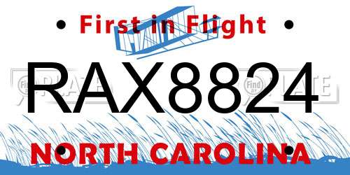 RAX8824 North Carolina License Plate