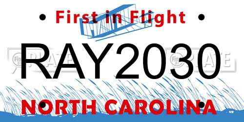 RAY2030 North Carolina License Plate