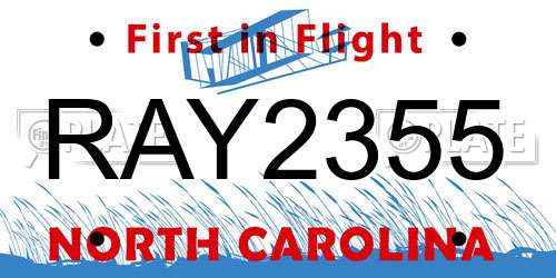 RAY2355 North Carolina License Plate