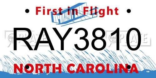 RAY3810 North Carolina License Plate