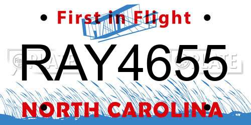RAY4655 North Carolina License Plate