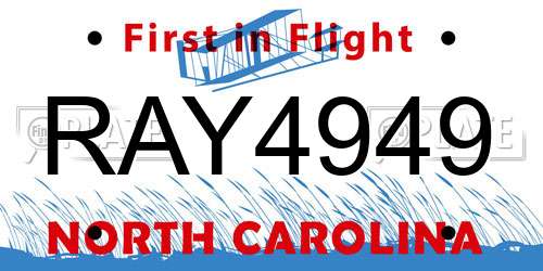 RAY4949 North Carolina License Plate
